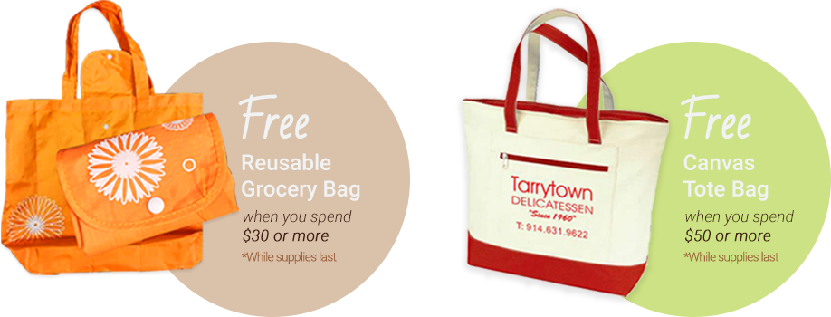 Free Reusable Grocery Bag when you spend $30 or more, Free Canvas Tote Bag when you spend $50 or more *while supplies last